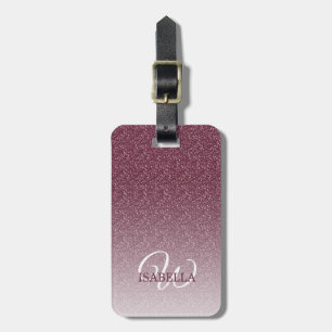 Personalisierter Burgundy Glitzer Ombre Name Monog Gepäckanhänger