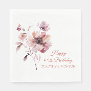 Personalisierter Burgundy Pink Floral 90. Geburtst Serviette
