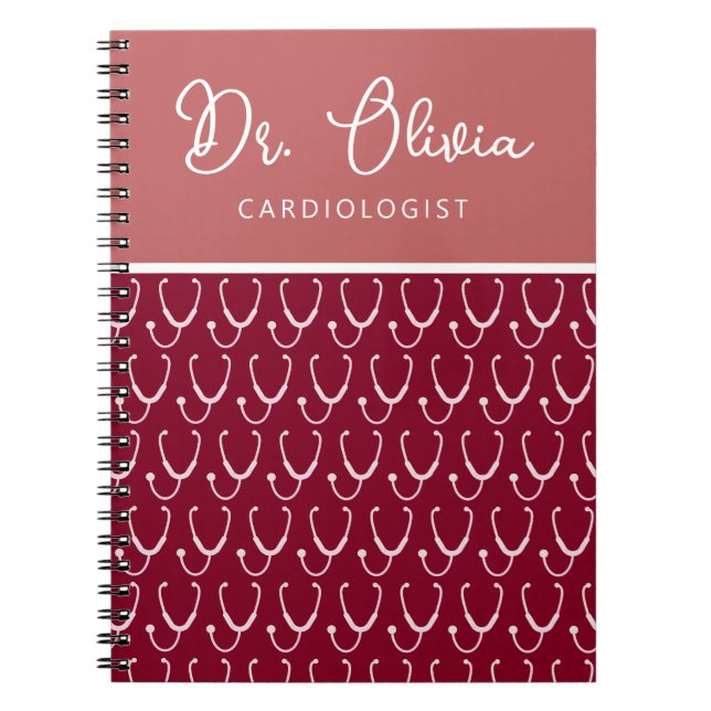 Personalisierter Burgundy Stethoscope Pattern Dokt Notizblock (Vorderseite)