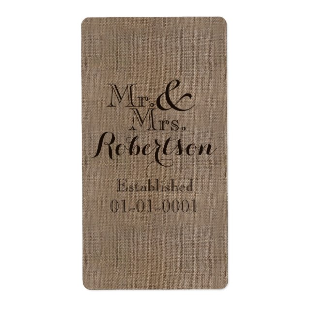 Personalisierter Burlap-Look Rustikaler Wedding Ke (Vorne)