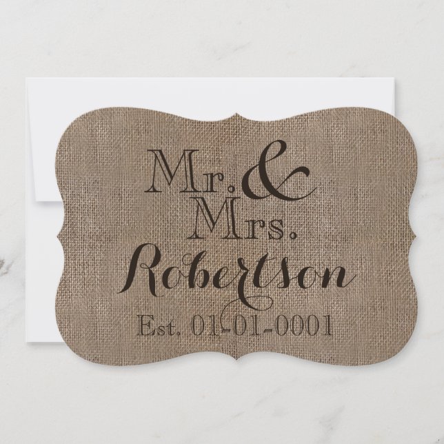 Personalisierter Burlap-Look Rustikaler Wedding Ke Einladung (Vorderseite)