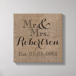 Personalisierter Burlap-Look Rustikaler Wedding Ke Leinwanddruck