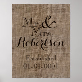 Personalisierter Burlap-Look Rustikaler Wedding Ke Poster