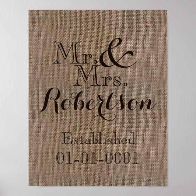 Personalisierter Burlap-Look Rustikaler Wedding Ke Poster (Vorne)