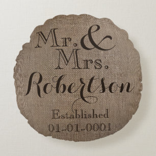 Personalisierter Burlap-Look Rustikaler Wedding Ke Rundes Kissen