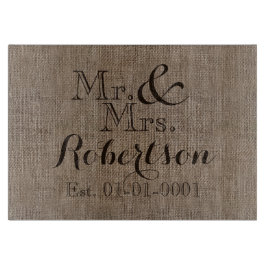 Personalisierter Burlap-Look Rustikaler Wedding Ke Schneidebrett