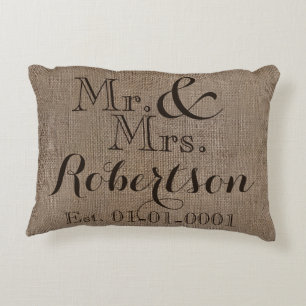 Personalisierter Burlap-Look Rustikaler Wedding Ke Zierkissen