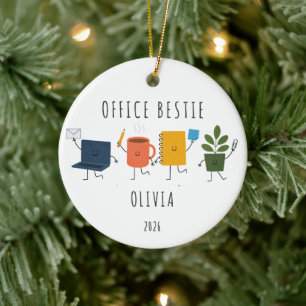 Personalisierter Büro-Bestie-Weihnachtsbaumschmuck Keramik Ornament
