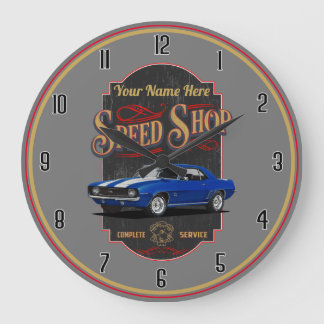 Personalisierter Camaro Speed Shop Blue Große Wanduhr