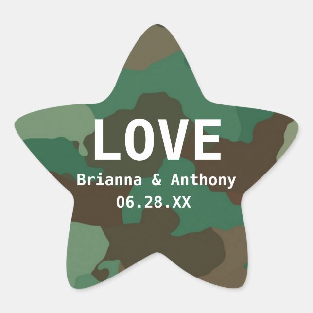 Personalisierter Camouflage Star Liebe Hochzeitsti Stern-Aufkleber (Vorderseite)