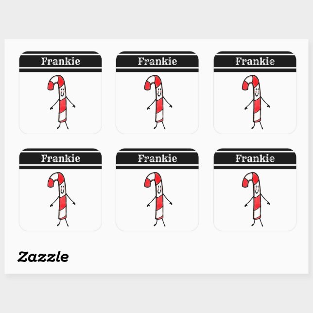 Personalisierter Candy Cane Square Sticker (Blatt)