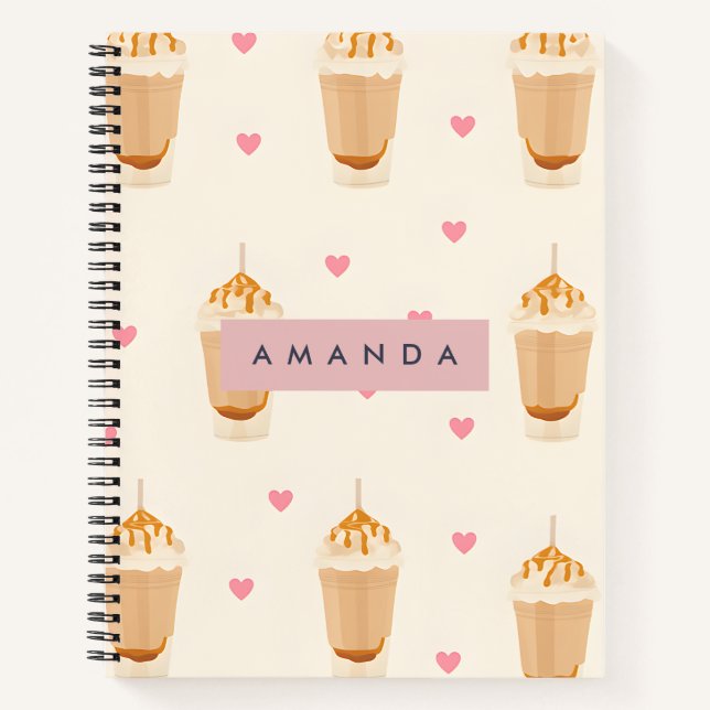 Personalisierter Cappuccino Frappe Muster Notizbuch (Vorderseite)