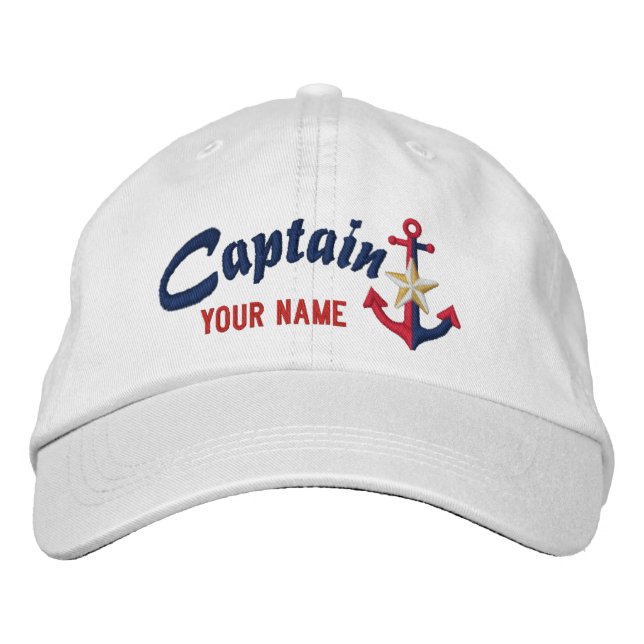 Personalisierter Captain Nautical Anchor Ihr Name Bestickte Baseballkappe (Vorderseite)