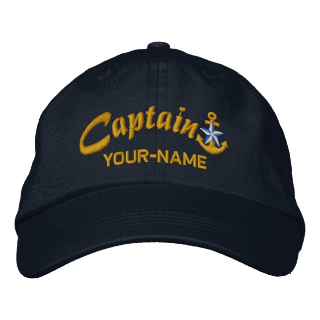 Personalisierter Captain Star Anchor Name Golden Bestickte Baseballkappe (Vorderseite)