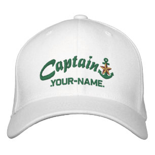 Personalisierter Captain Star Anchor Name Green Bestickte Baseballkappe