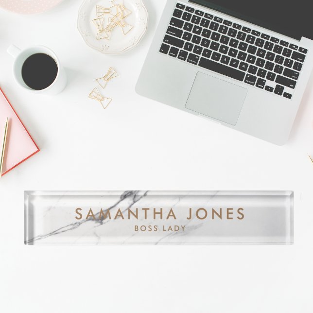 Personalisierter Carrara-Marmor Namensplakette (White Carrara Marble Classic Personalised Nameplate
)