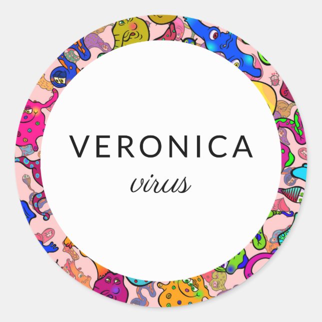 Personalisierter Cartoon Bacteria Name Runder Aufkleber (Vorderseite)