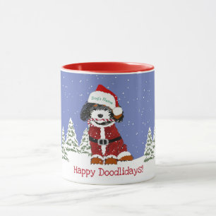 Personalisierter Cartoon Bernedoodle Santa Dog Tasse