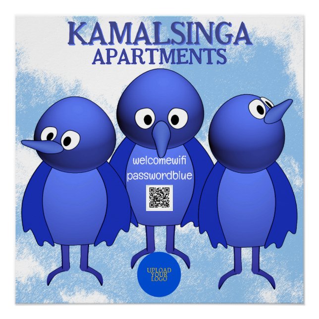 Personalisierter Cartoon Blue Birds Sky Poster (Vorderseite)