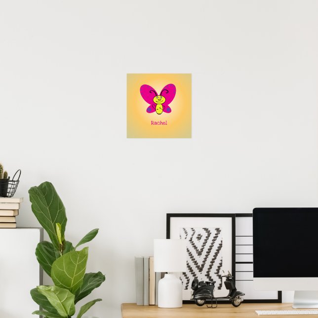 Personalisierter Cartoon Butterfly mit Namen Poster (Heimbüro)
