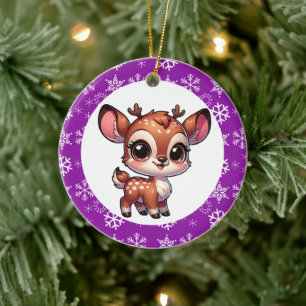 Personalisierter Cartoon Chibi Reindeer Weihnachte Keramik Ornament