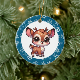 Personalisierter Cartoon Chibi Reindeer Weihnachte Keramik Ornament