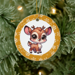 Personalisierter Cartoon Chibi Reindeer Weihnachte Keramik Ornament