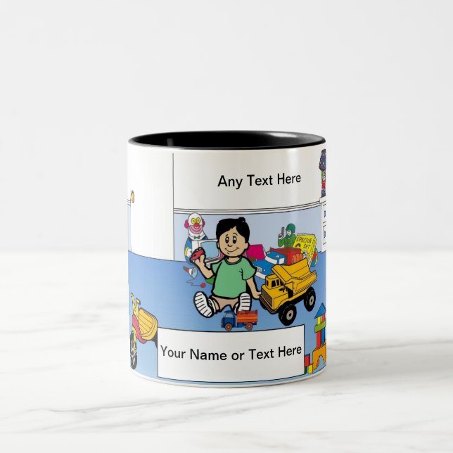 Personalisierter Cartoon für kleine Jungen Zweifarbige Tasse (Mittel)