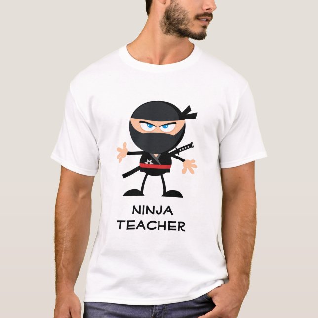 Personalisierter Cartoon Ninja Lehrer T-Shirt (Vorderseite)