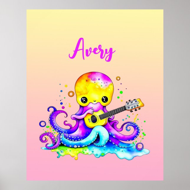 Personalisierter Cartoon Octopus Gitarre spielen Poster (Vorne)