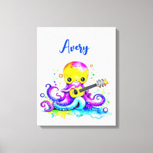 Personalisierter Cartoon-Oktopus, der Gitarre spie Leinwanddruck