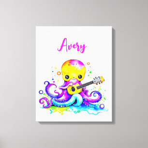 Personalisierter Cartoon-Oktopus, der Gitarre spie Leinwanddruck