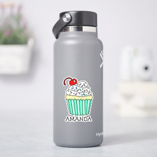 Personalisierter Cartoon Vanilla Cupcake und Name Aufkleber