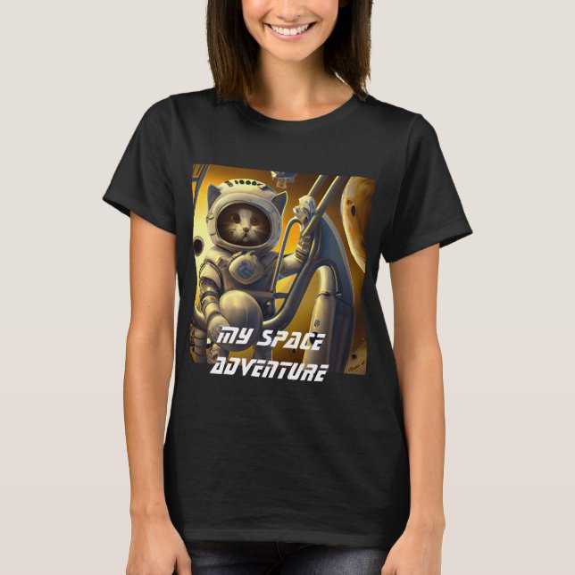 Personalisierter Cat Astronaut Illustrator T - Shi T-Shirt (Vorderseite)