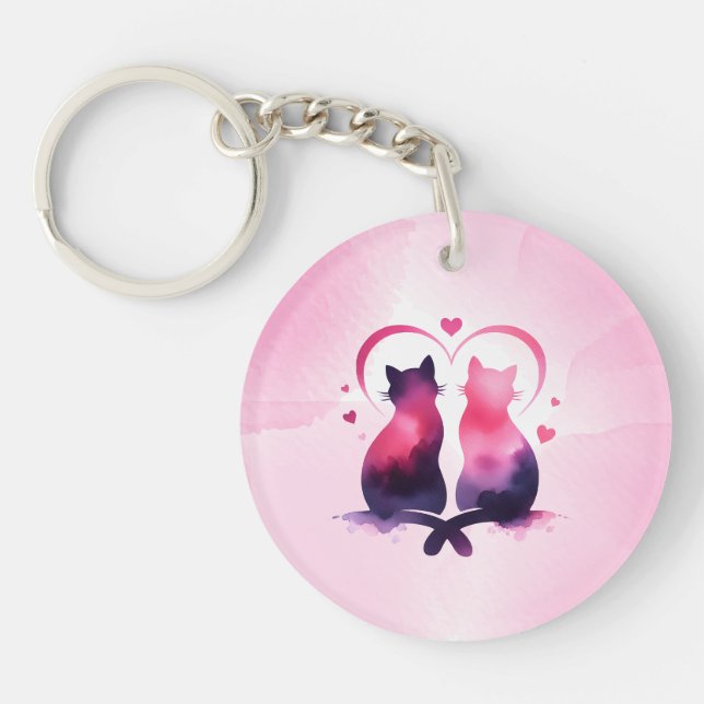 Personalisierter Cat Heart Keychain Schlüsselanhänger (Vorderseite)