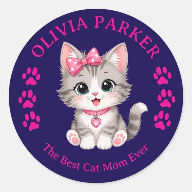 Personalisierter Cat Mom Aufkleber mit individuell (Vorderseite)