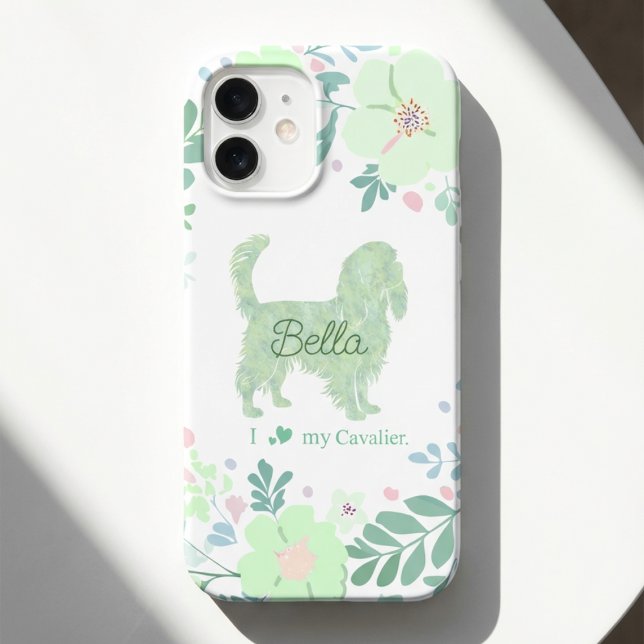Personalisierter Cavalier - Mintgrüne Blumen iPhone 16 Hülle (Von Creator hochgeladen)