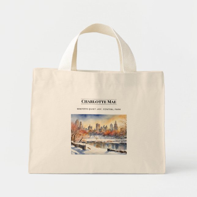 Personalisierter Central Park Snow Scene Tote Bag Mini Stoffbeutel (Vorne)