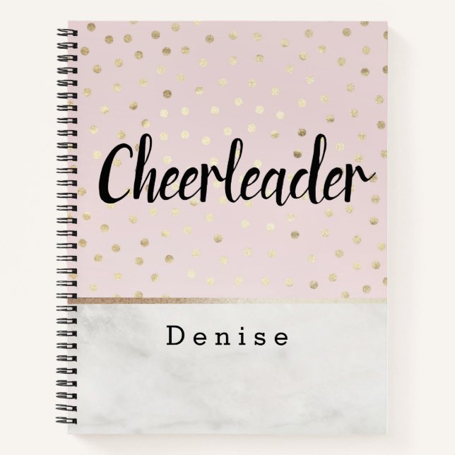Personalisierter Cheerleader Pink Gold & Marmor Pu Notizbuch (Vorderseite)