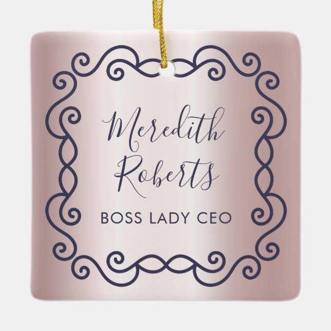 Personalisierter Chef der Boss Lady Blush Metallic Keramikornament (Vorderseite)