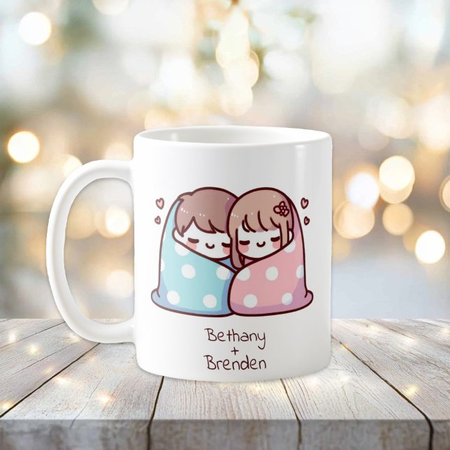 Personalisierter Chibi-Stil Kaffeetasse (Personalized Chibi-Style Snuggle Couple Mug)