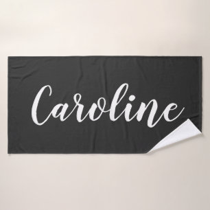 Personalisierter Chic Calligrafy Name Schwarz/Wei Badhandtuch Set