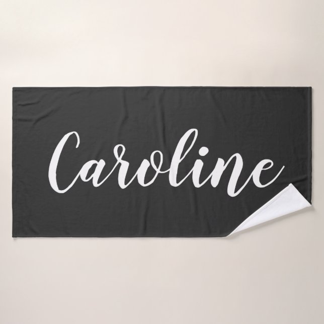 Personalisierter Chic Calligrafy Name Schwarz/Weiß Badhandtuch Set (Badehandtuch)