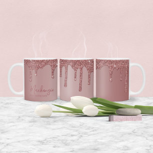 Personalisierter Chic-Roségold-Glitzer-Drips Kaffeetasse