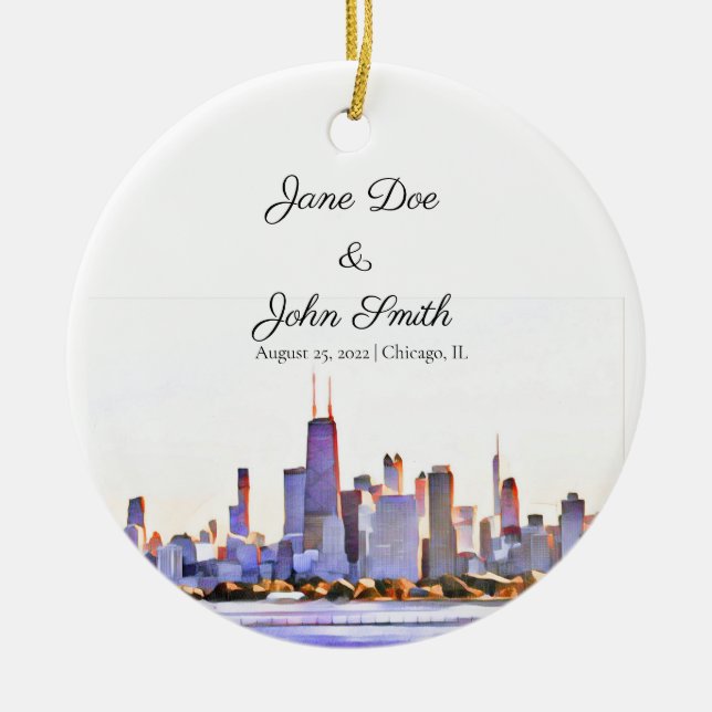 Personalisierter Chicago Skyline Keramik Ornament (Vorne)