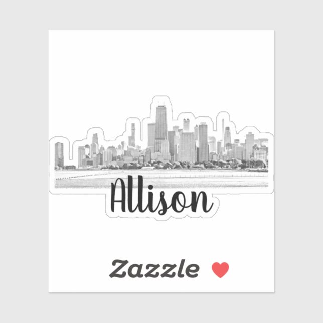 Personalisierter Chicago Skyline Name Sticker (Blatt)