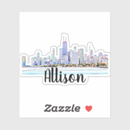 Personalisierter Chicago Skyline Name Sticker