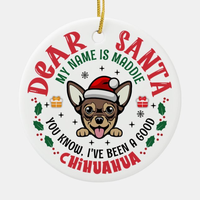 Personalisierter Chihuahua Dog Weihnachtsbaum Rund Keramik Ornament (Vorne)