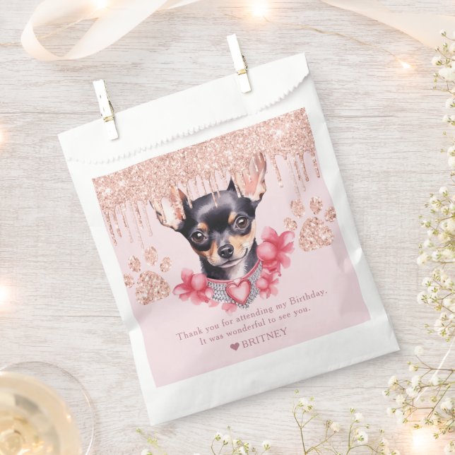 Personalisierter Chihuahua Hund mit Glitzer Geburt Geschenktütchen (Ausgeschnitten)