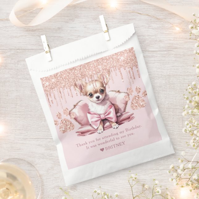 Personalisierter Chihuahua Hund mit Glitzer Geburt Geschenktütchen (Ausgeschnitten)
